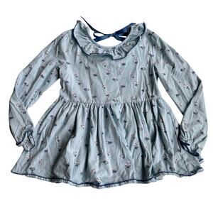 Serendipity Blue Floral Long Sleeve Blouse - Girls 7/8